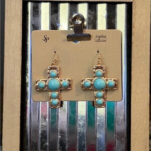 New hard to find Sophia Collection Turquoise Cross Earrings
